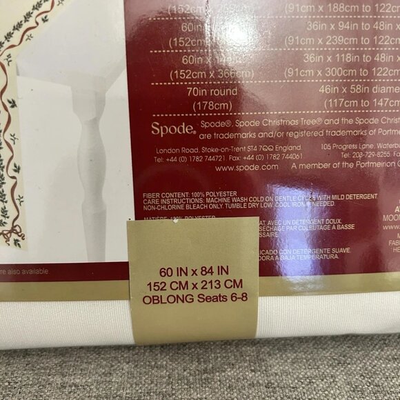 NEW Spode Christmas Tree Ribbons & Bows Fabric Tablecloth - Seats 6-8 - Picture 4 of 6